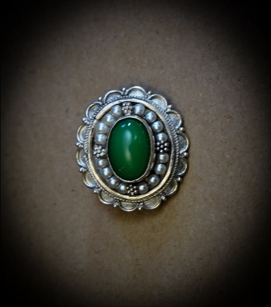 925 Sterling Silver and Green Onyx Brooch/Pendant Necklace